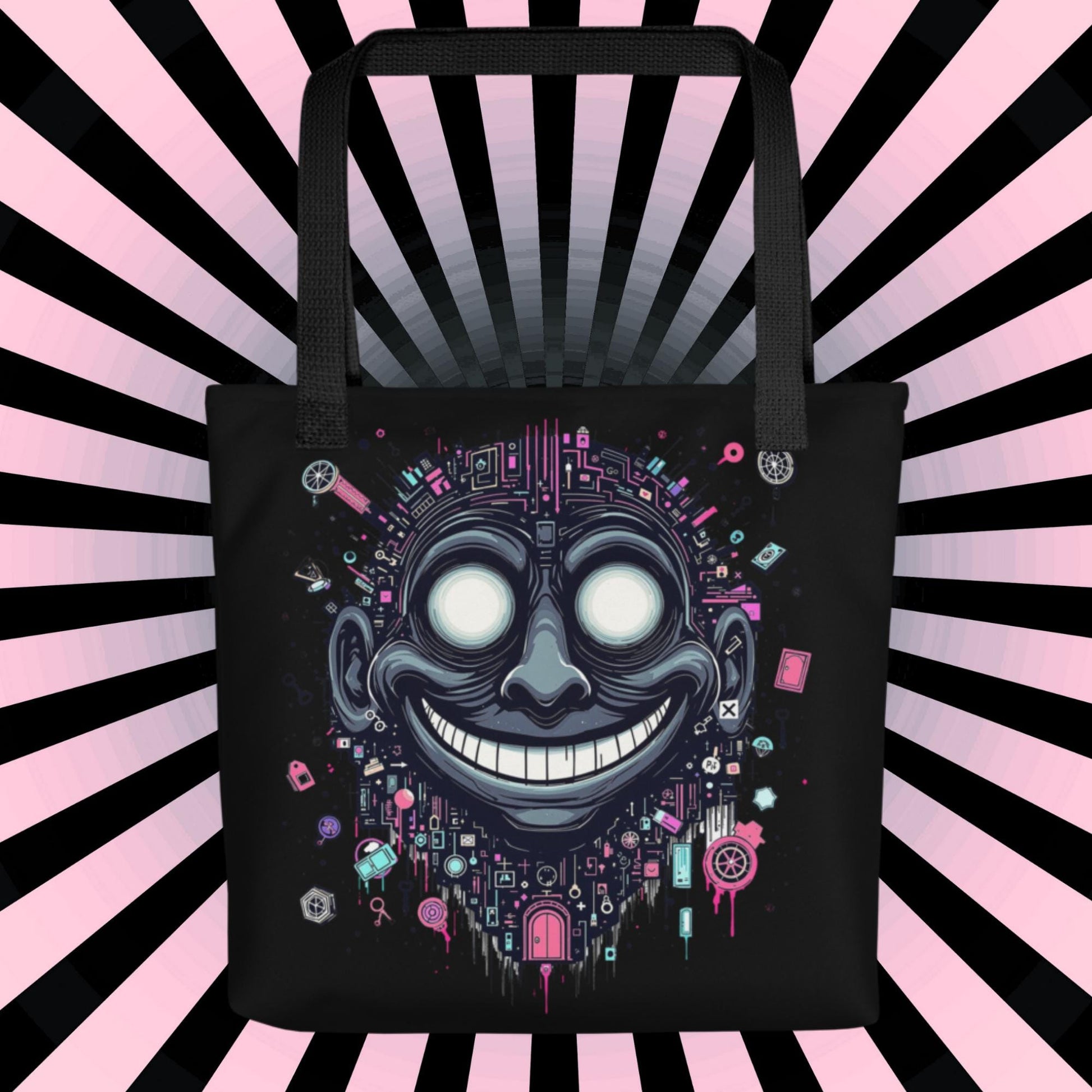 Glitch Smile Arcane Tote Bag Gothic Grunge Neon Goth Darkcore Weirdcore Dark Aesthetic Halloween Purse Tote
