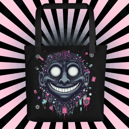 Glitch Smile Arcane Tote Bag Gothic Grunge Neon Goth Darkcore Weirdcore Dark Aesthetic Halloween Purse Tote