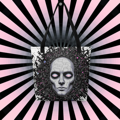 Floating Glitch Head Arcane Tote Bag Gothic Grunge Neon Goth Darkcore Weirdcore Dark Aesthetic Halloween Purse Tote