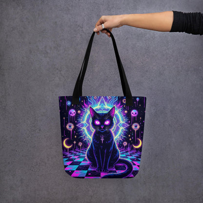 Arcane Tote Bag Gothic Grunge Neon Goth Darkcore Weirdcore Cat Dark Aesthetic Halloween Purse Tote