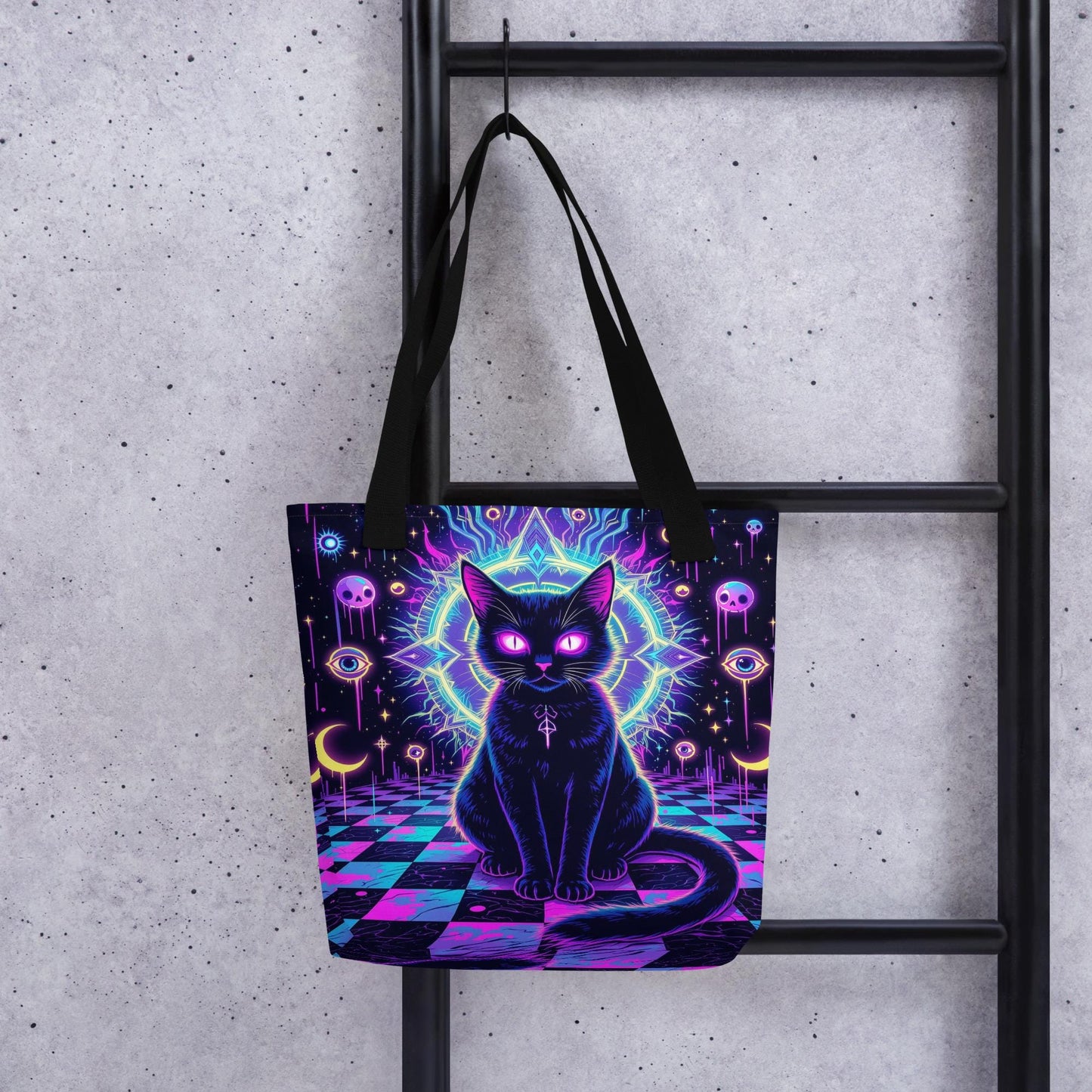 Arcane Tote Bag Gothic Grunge Neon Goth Darkcore Weirdcore Cat Dark Aesthetic Halloween Purse Tote