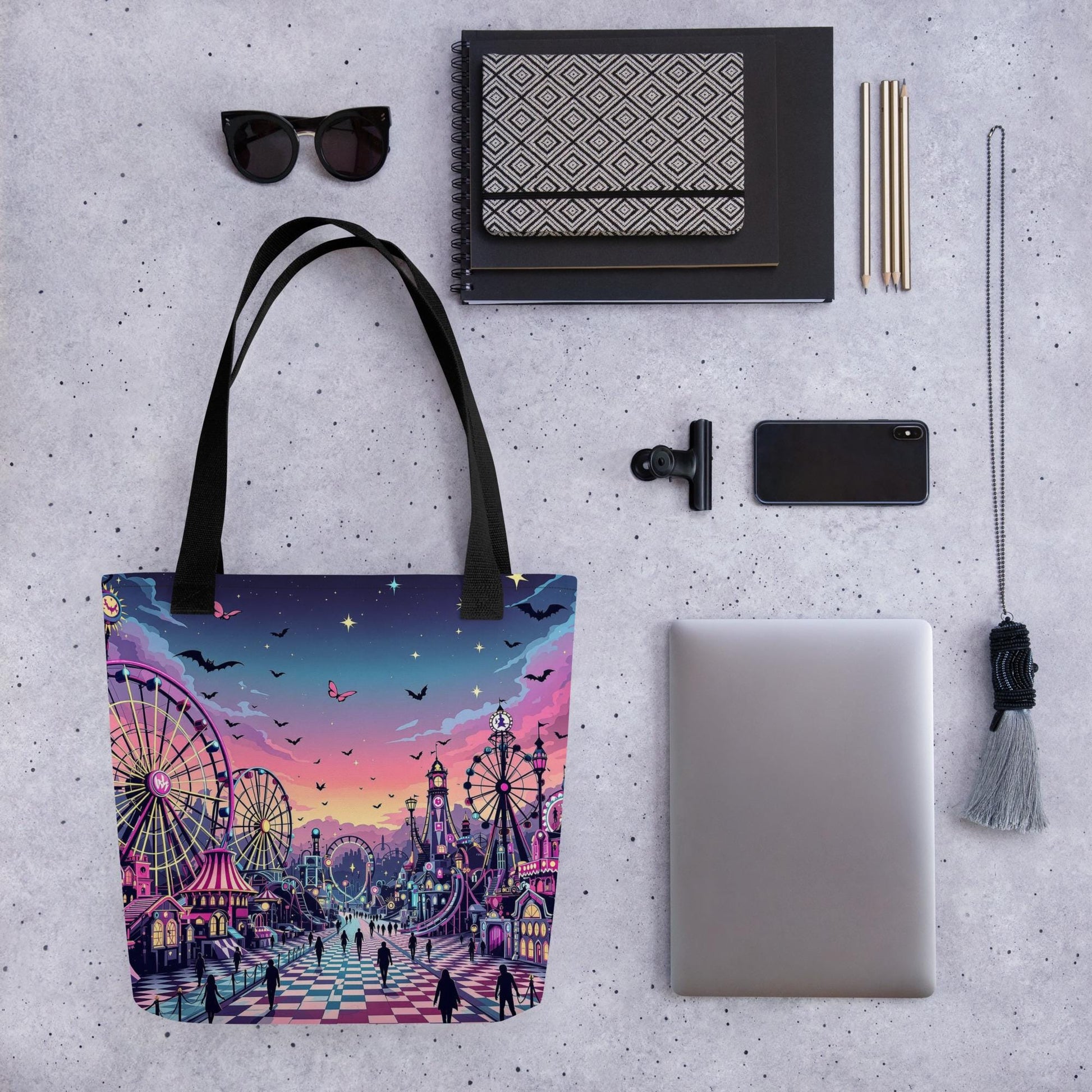 Arcane Tote Bag Gothic Grunge Neon Goth Darkcore Weirdcore Carnival Dark Aesthetic Halloween Purse Tote