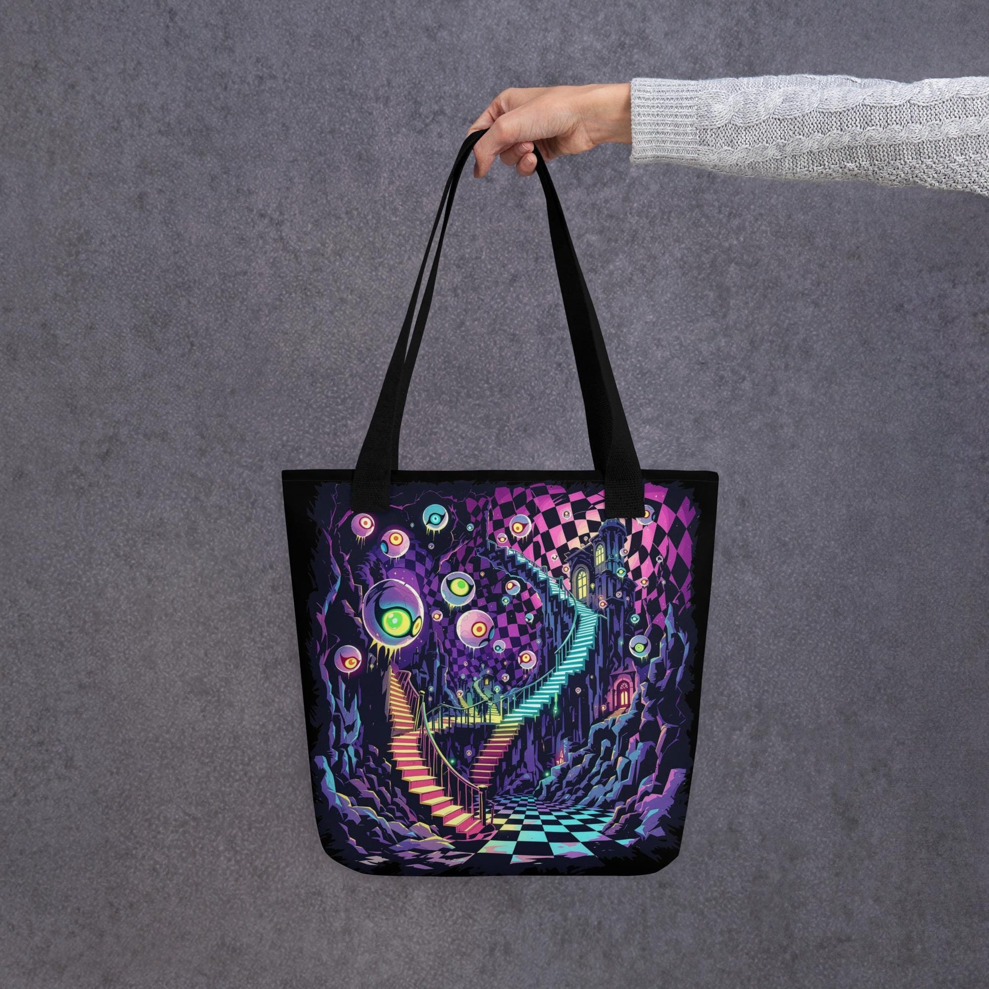 Fractured DreamScape Arcane Tote Bag Gothic Grunge Neon Goth Darkcore Weirdcore Dark Aesthetic Halloween Purse Tote