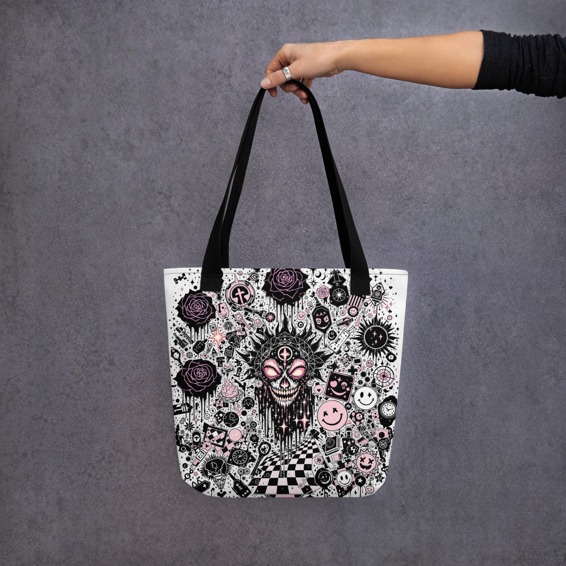 Dark Carnival Arcane Tote Bag Gothic Grunge Neon Goth Darkcore Weirdcore Dark Aesthetic Halloween Purse Tote