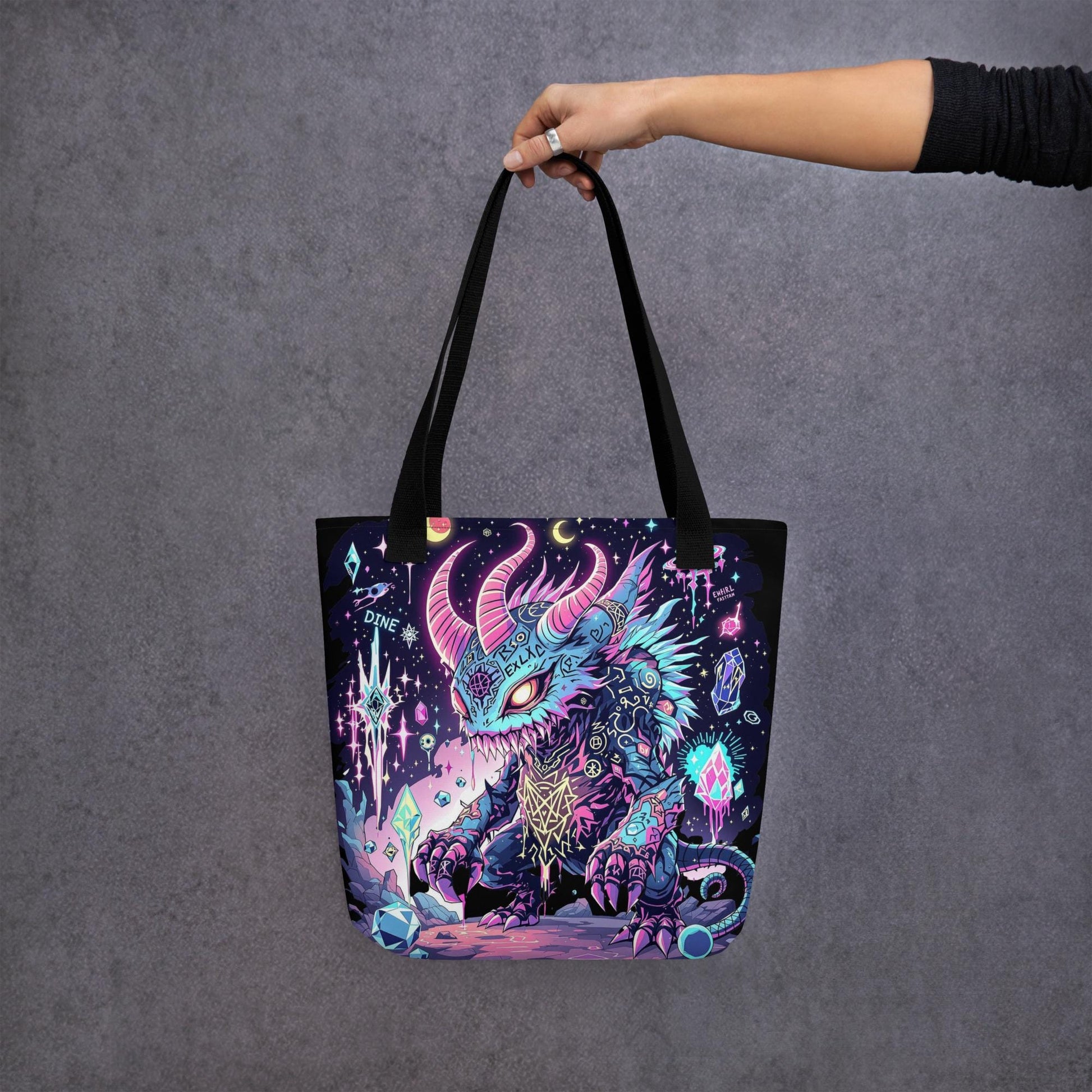 Enchanted Weirdcore Creature Arcane Tote Bag Gothic Grunge Neon Goth Darkcore Weirdcore Dark Aesthetic Halloween Purse Tote