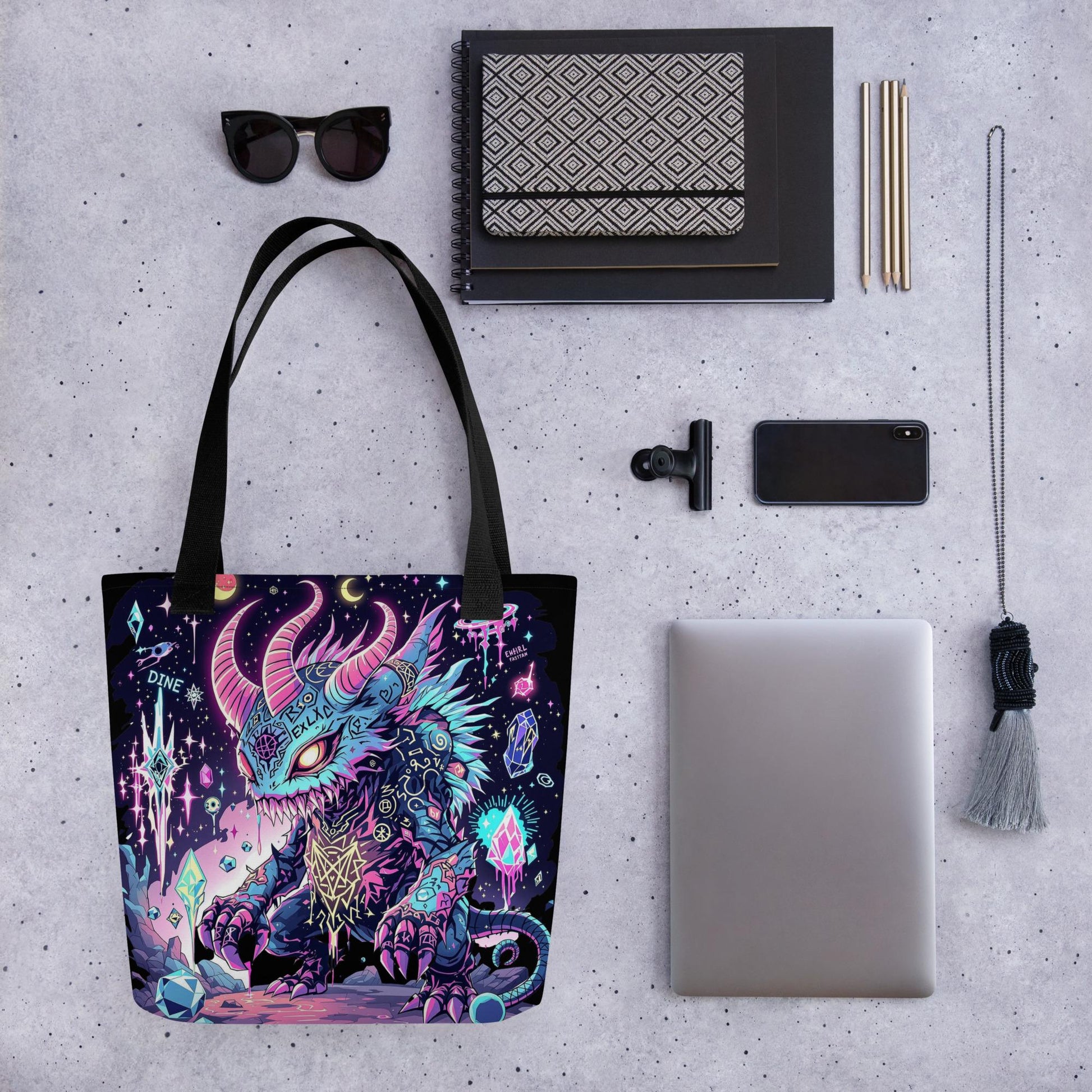 Enchanted Weirdcore Creature Arcane Tote Bag Gothic Grunge Neon Goth Darkcore Weirdcore Dark Aesthetic Halloween Purse Tote