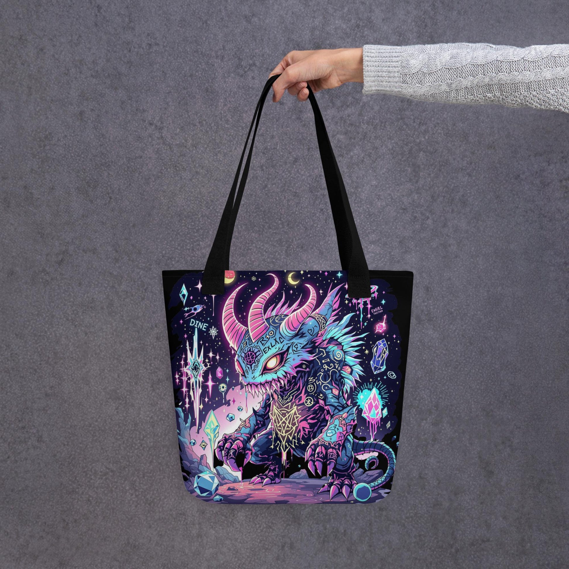 Enchanted Weirdcore Creature Arcane Tote Bag Gothic Grunge Neon Goth Darkcore Weirdcore Dark Aesthetic Halloween Purse Tote