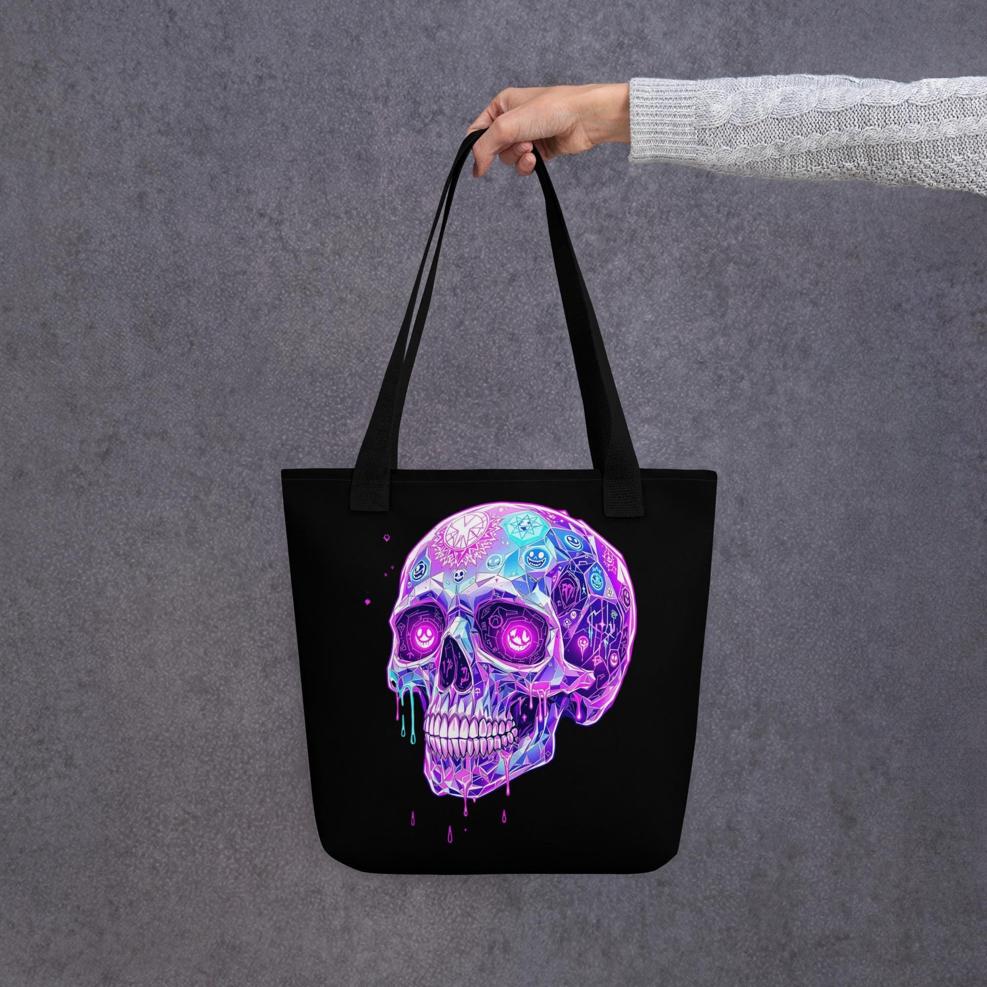 Crystal Skull Arcane Tote Bag Gothic Grunge Neon Goth Darkcore Weirdcore Dark Aesthetic Halloween Purse Tote