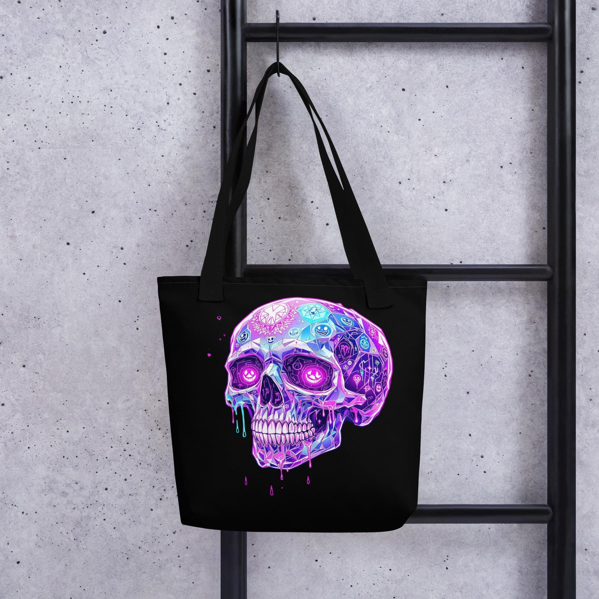 Crystal Skull Arcane Tote Bag Gothic Grunge Neon Goth Darkcore Weirdcore Dark Aesthetic Halloween Purse Tote