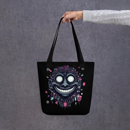 Glitch Smile Arcane Tote Bag Gothic Grunge Neon Goth Darkcore Weirdcore Dark Aesthetic Halloween Purse Tote