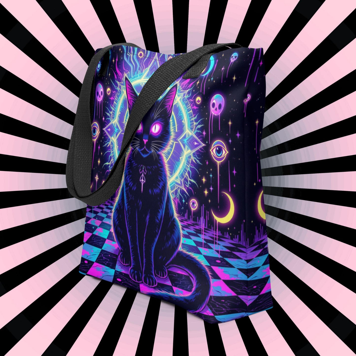 Arcane Tote Bag Gothic Grunge Neon Goth Darkcore Weirdcore Cat Dark Aesthetic Halloween Purse Tote