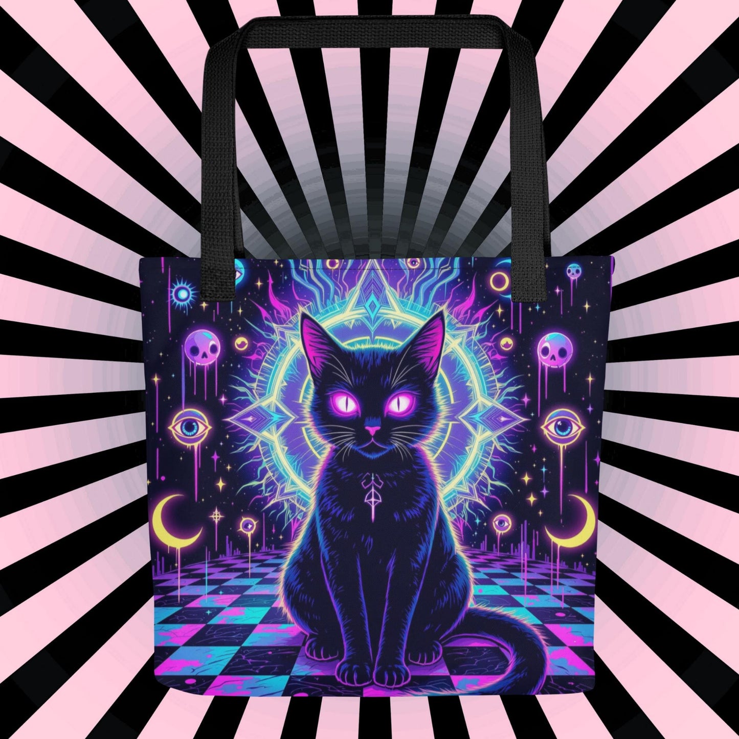 Arcane Tote Bag Gothic Grunge Neon Goth Darkcore Weirdcore Cat Dark Aesthetic Halloween Purse Tote
