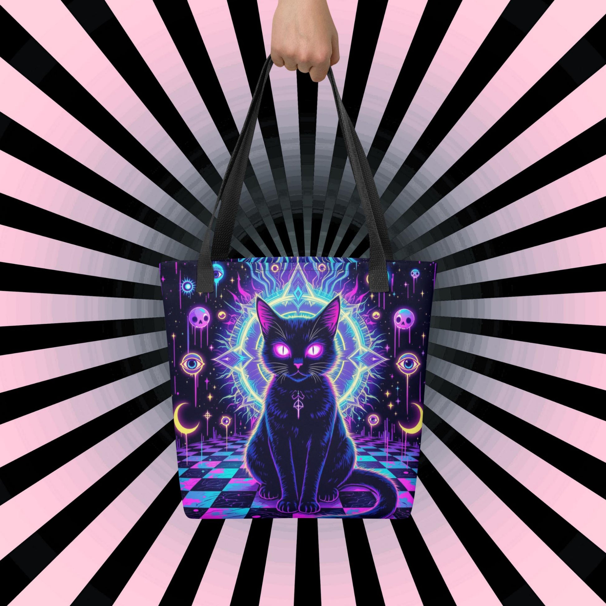 Arcane Tote Bag Gothic Grunge Neon Goth Darkcore Weirdcore Cat Dark Aesthetic Halloween Purse Tote