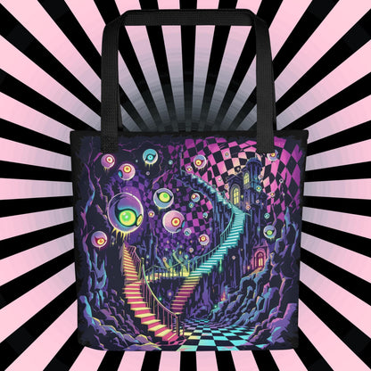 Fractured DreamScape Arcane Tote Bag Gothic Grunge Neon Goth Darkcore Weirdcore Dark Aesthetic Halloween Purse Tote
