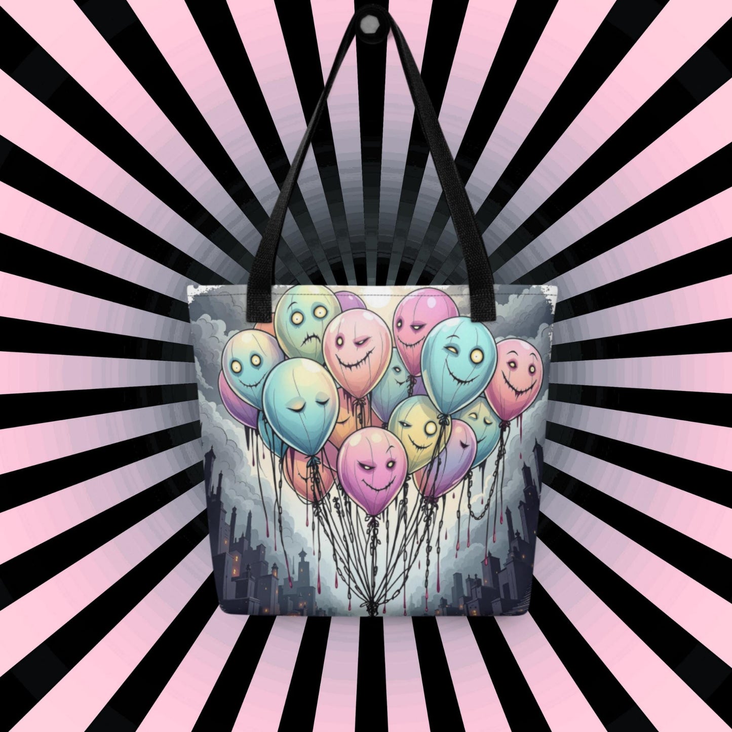 Eerie Balloon Faces Arcane Tote Bag Gothic Grunge Neon Goth Darkcore Weirdcore Dark Aesthetic Halloween Purse Tote