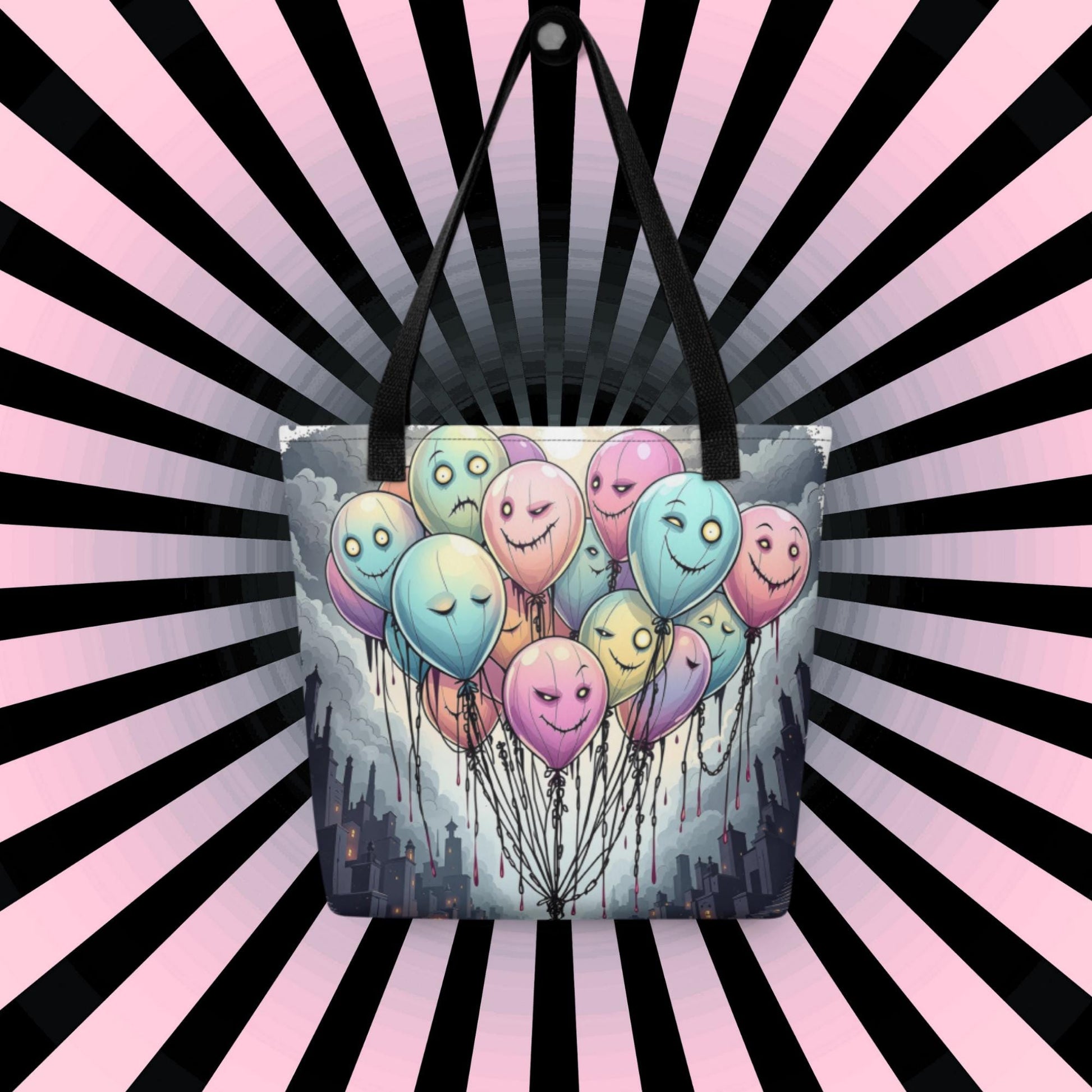 Eerie Balloon Faces Arcane Tote Bag Gothic Grunge Neon Goth Darkcore Weirdcore Dark Aesthetic Halloween Purse Tote