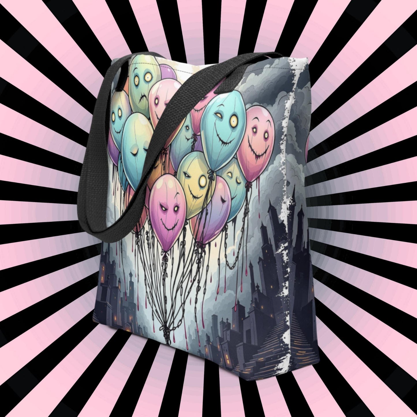 Eerie Balloon Faces Arcane Tote Bag Gothic Grunge Neon Goth Darkcore Weirdcore Dark Aesthetic Halloween Purse Tote