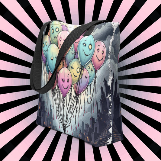 Eerie Balloon Faces Arcane Tote Bag Gothic Grunge Neon Goth Darkcore Weirdcore Dark Aesthetic Halloween Purse Tote