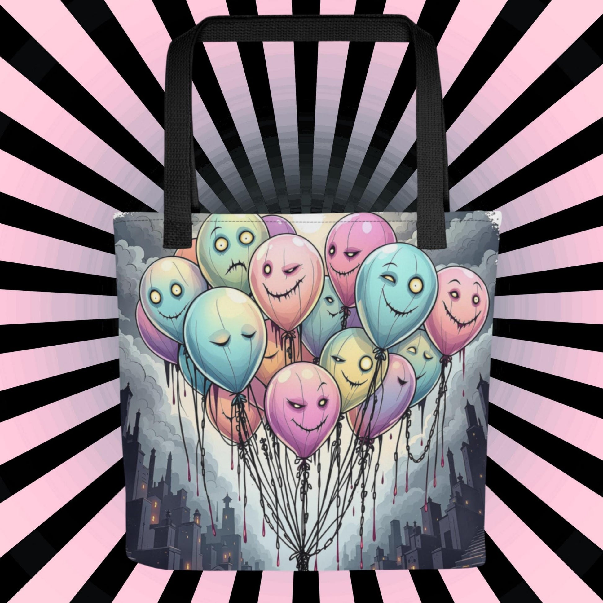 Eerie Balloon Faces Arcane Tote Bag Gothic Grunge Neon Goth Darkcore Weirdcore Dark Aesthetic Halloween Purse Tote