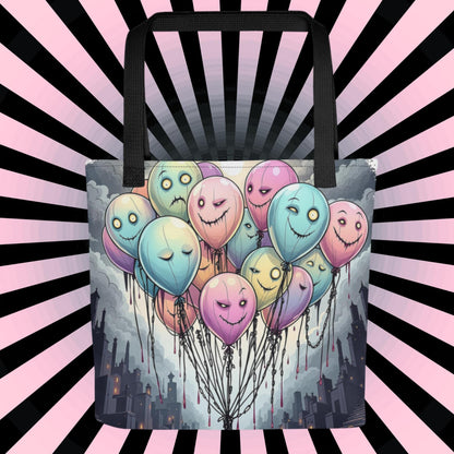 Eerie Balloon Faces Arcane Tote Bag Gothic Grunge Neon Goth Darkcore Weirdcore Dark Aesthetic Halloween Purse Tote