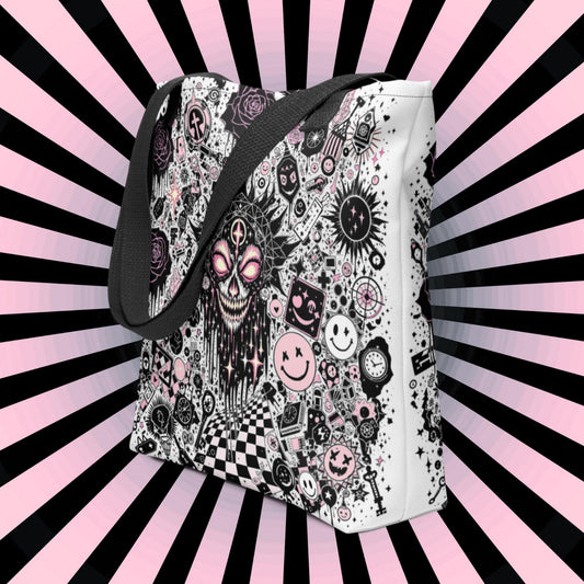 Dark Carnival Arcane Tote Bag Gothic Grunge Neon Goth Darkcore Weirdcore Dark Aesthetic Halloween Purse Tote