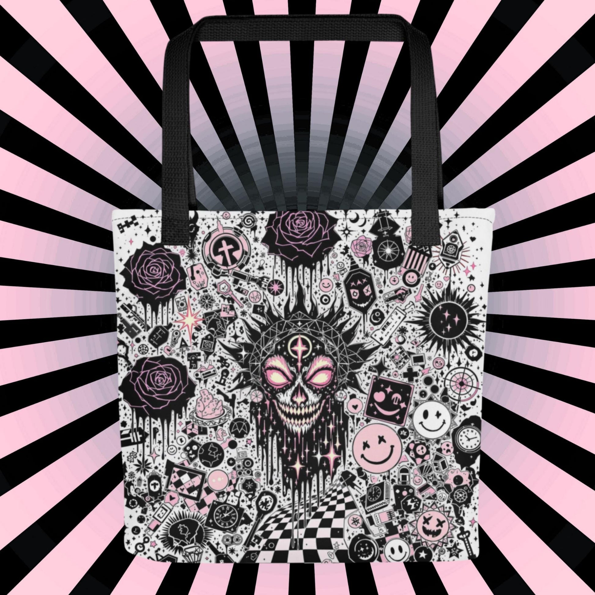 Dark Carnival Arcane Tote Bag Gothic Grunge Neon Goth Darkcore Weirdcore Dark Aesthetic Halloween Purse Tote