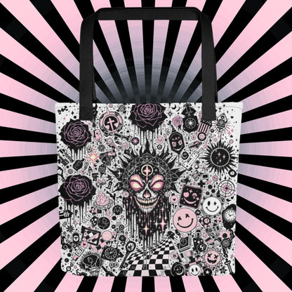 Dark Carnival Arcane Tote Bag Gothic Grunge Neon Goth Darkcore Weirdcore Dark Aesthetic Halloween Purse Tote