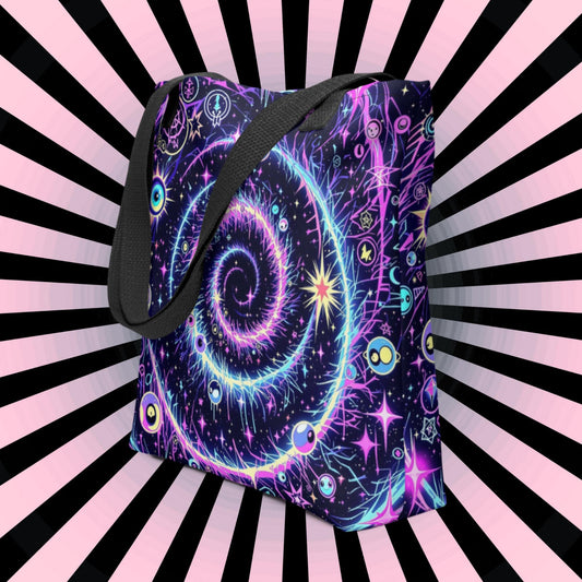 Celestial Swirl Arcane Tote Bag Gothic Grunge Neon Goth Darkcore Weirdcore Dark Aesthetic Halloween Purse Tote