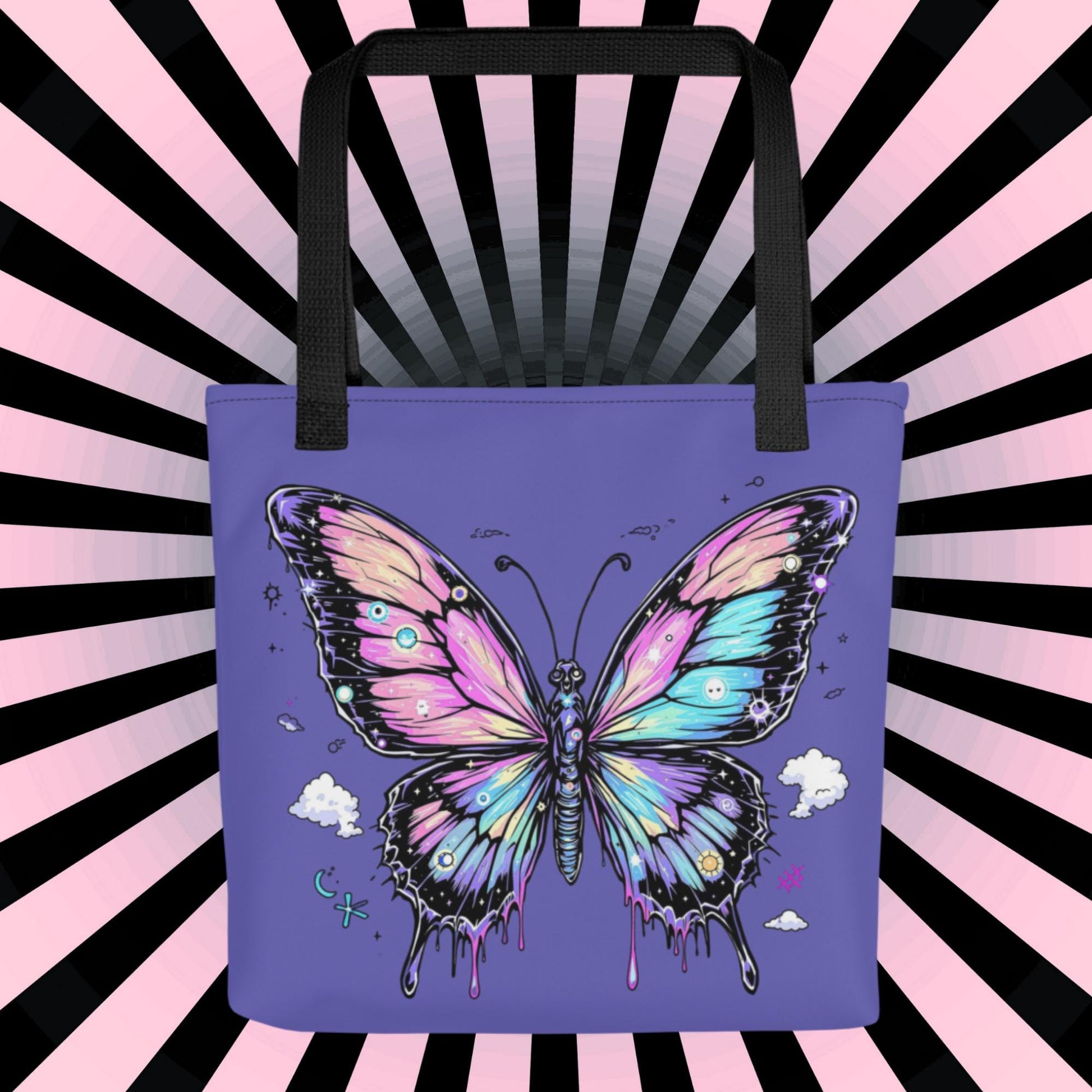 Cosmic Butterfly Arcane Tote Bag Gothic Grunge Neon Goth Darkcore Weirdcore Dark Aesthetic Halloween Purse Tote
