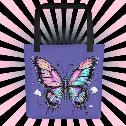 Cosmic Butterfly Arcane Tote Bag Gothic Grunge Neon Goth Darkcore Weirdcore Dark Aesthetic Halloween Purse Tote