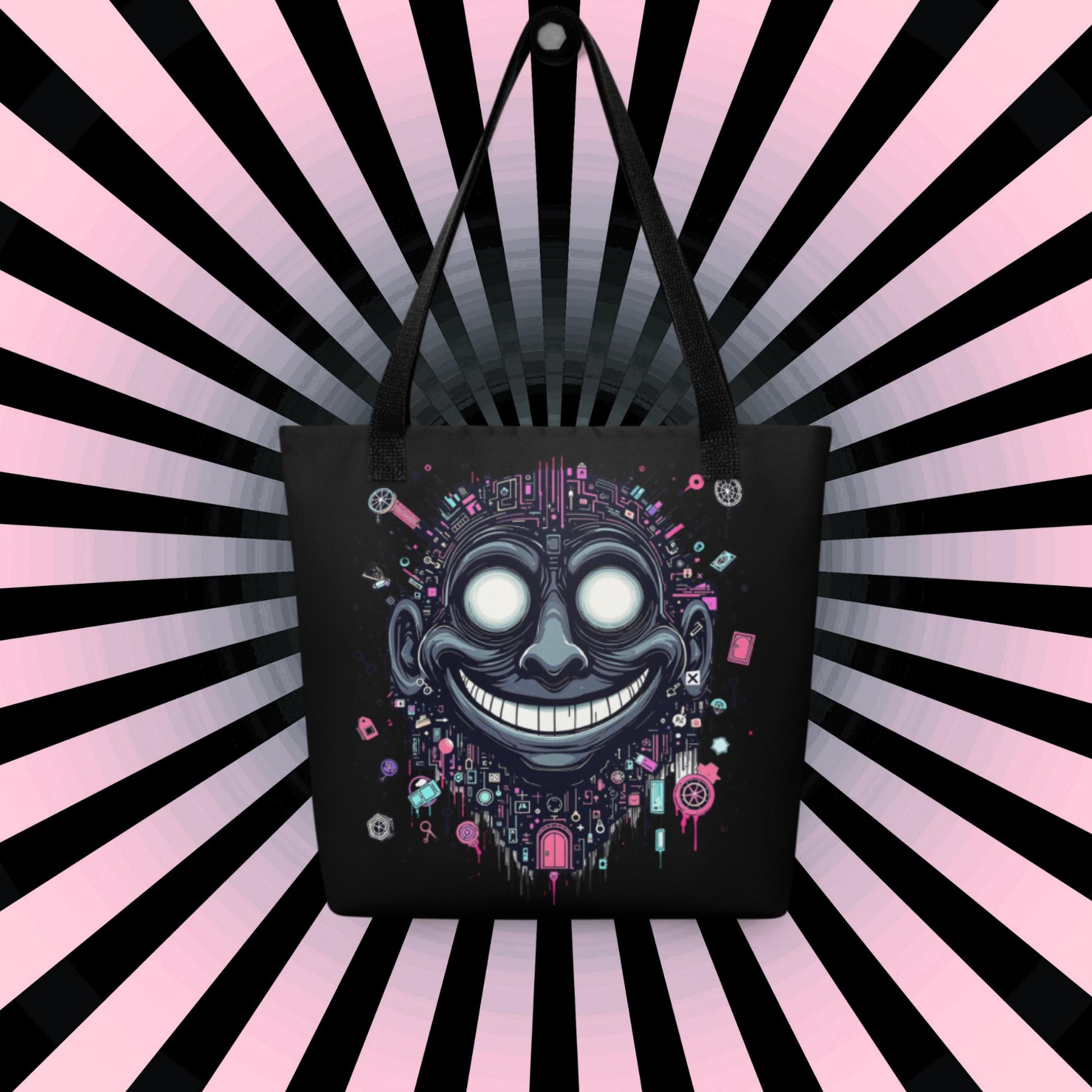 Glitch Smile Arcane Tote Bag Gothic Grunge Neon Goth Darkcore Weirdcore Dark Aesthetic Halloween Purse Tote