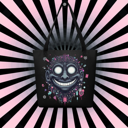 Glitch Smile Arcane Tote Bag Gothic Grunge Neon Goth Darkcore Weirdcore Dark Aesthetic Halloween Purse Tote