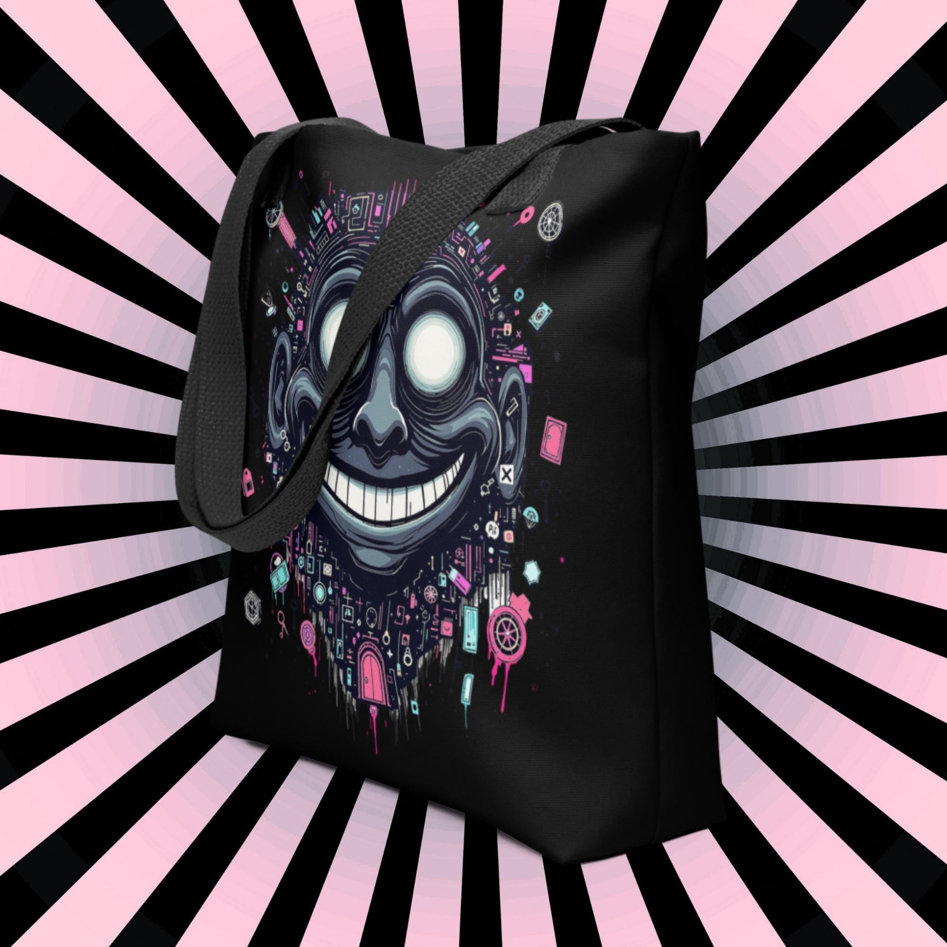 Glitch Smile Arcane Tote Bag Gothic Grunge Neon Goth Darkcore Weirdcore Dark Aesthetic Halloween Purse Tote