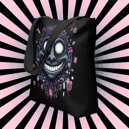 Glitch Smile Arcane Tote Bag Gothic Grunge Neon Goth Darkcore Weirdcore Dark Aesthetic Halloween Purse Tote