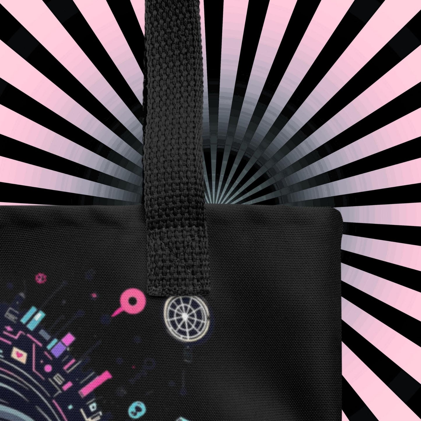 Glitch Smile Arcane Tote Bag Gothic Grunge Neon Goth Darkcore Weirdcore Dark Aesthetic Halloween Purse Tote