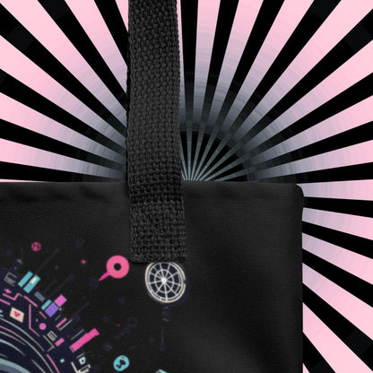 Glitch Smile Arcane Tote Bag Gothic Grunge Neon Goth Darkcore Weirdcore Dark Aesthetic Halloween Purse Tote