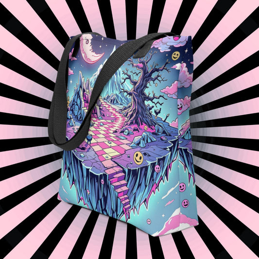 Surreal Landscape Arcane Tote Bag Gothic Grunge Neon Goth Darkcore Weirdcore Dark Aesthetic Halloween Purse Tote