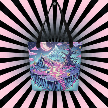 Surreal Landscape Arcane Tote Bag Gothic Grunge Neon Goth Darkcore Weirdcore Dark Aesthetic Halloween Purse Tote