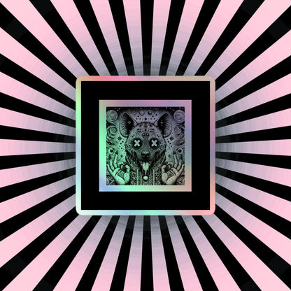 Black Border - Cut Out Size - Trippy Weirdcore Oddcore Hyena Hologram Sticker Weird Horror World Holographic sticker