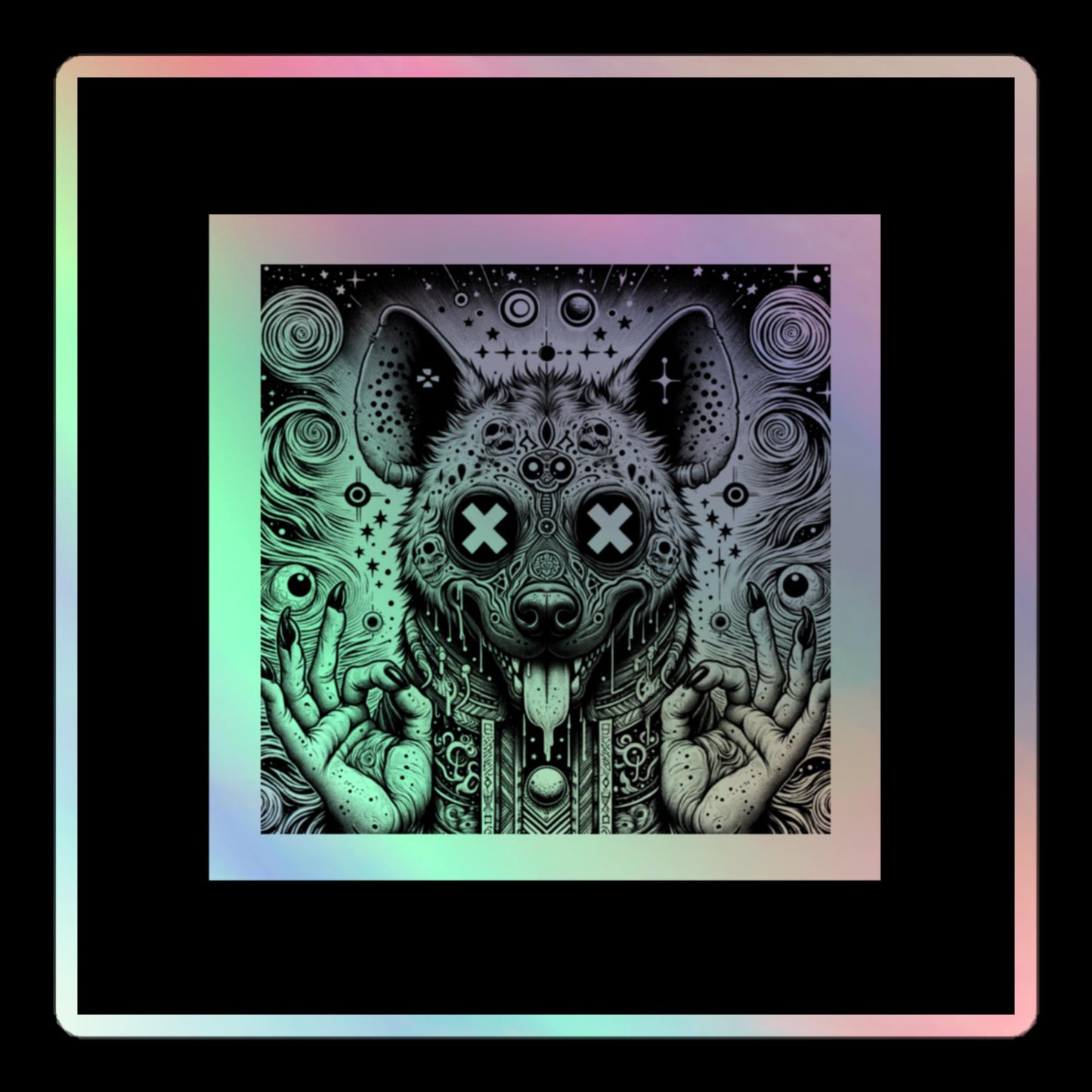 Black Border - Cut Out Size - Trippy Weirdcore Oddcore Hyena Hologram Sticker Weird Horror World Holographic sticker