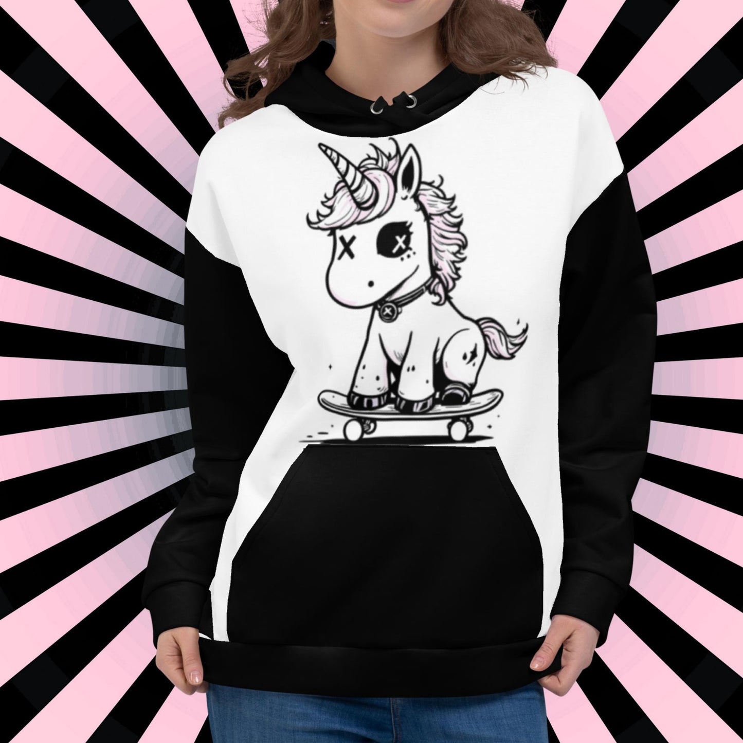 Weirdcore Punk Unicorn Hoodie Skateboard Arcane Mythical Creature Hooded Sweatshirt Pastel Goth Grunge Punkrock Sweater