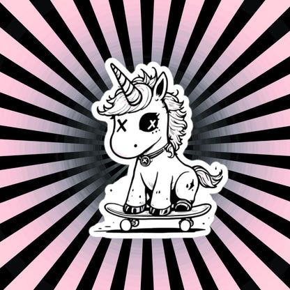 Weirdcore Unicorn Skateboarder Sketch Goth Grunge Vinyl Sticker Waterproof Decal