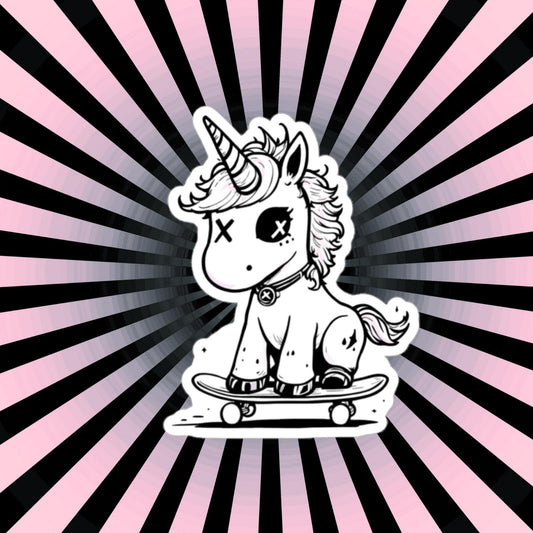Weirdcore Unicorn Skateboarder Sketch Goth Grunge Vinyl Sticker Waterproof Decal