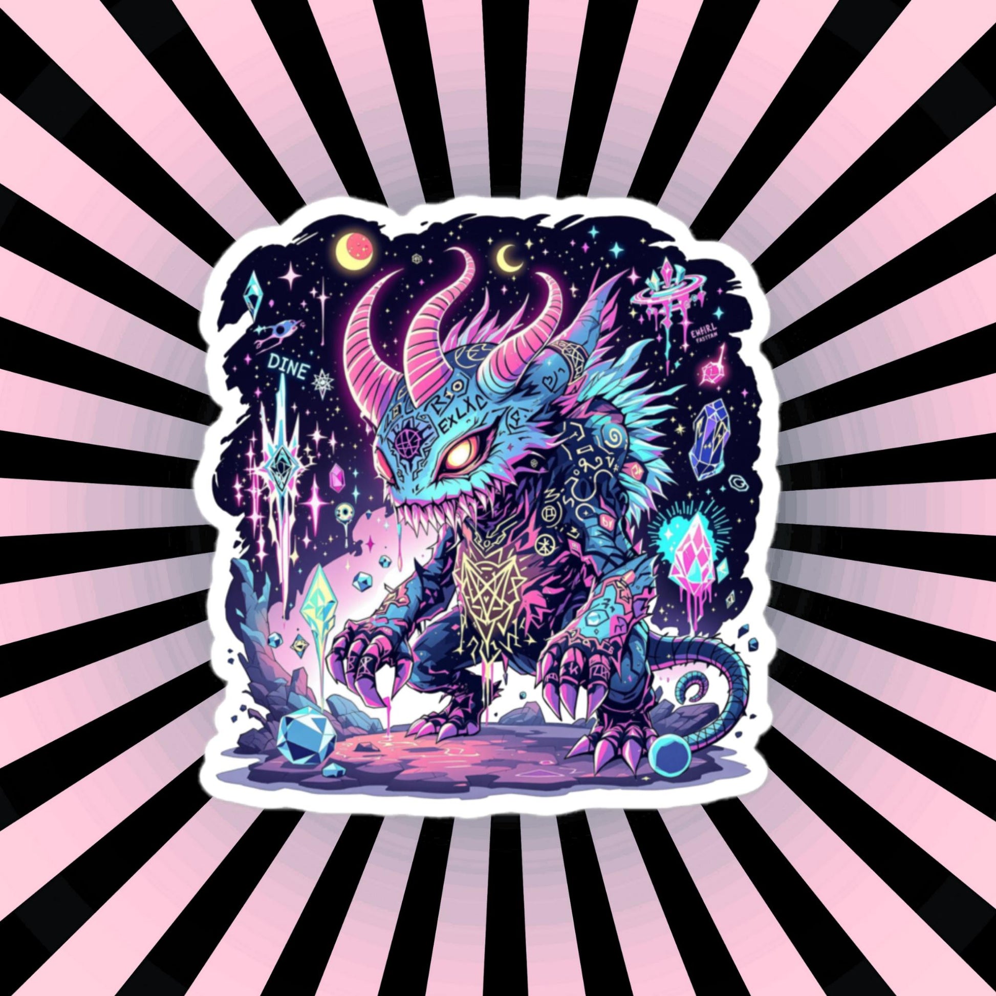 Colorful Arcane Horned Demon Neon Goth Grunge Weird Critter Vinyl Sticker