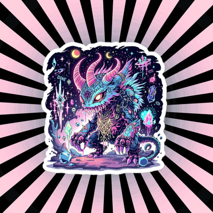 Colorful Arcane Horned Demon Neon Goth Grunge Weird Critter Vinyl Sticker