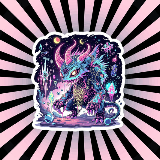 Colorful Arcane Horned Demon Neon Goth Grunge Weird Critter Vinyl Sticker
