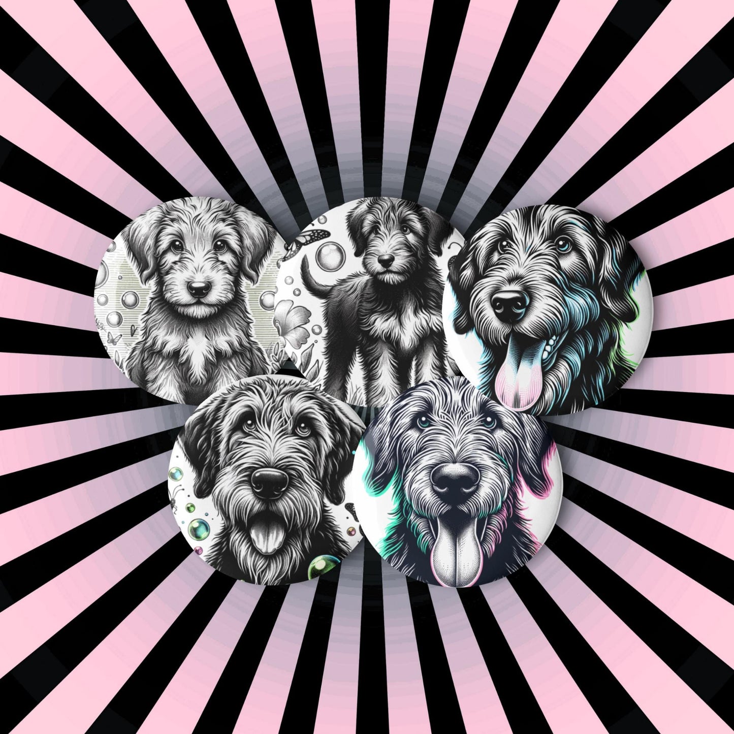 Set of Pin Buttons Irish Wolfhound Dog Custom Grunge Jacket and Backpack Buttons