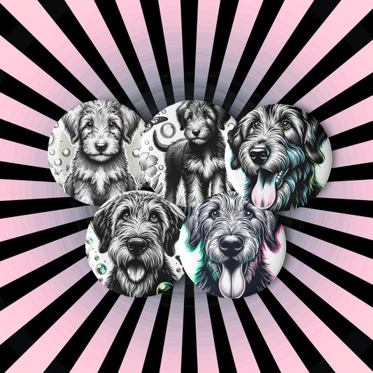 Set of Pin Buttons Irish Wolfhound Dog Custom Grunge Jacket and Backpack Buttons