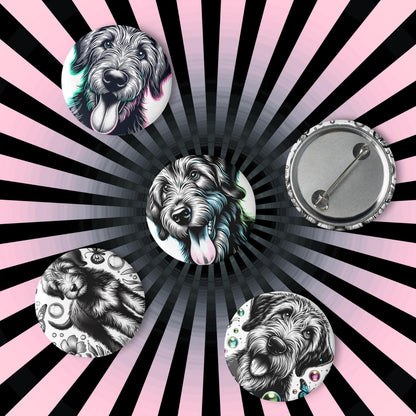 Set of Pin Buttons Irish Wolfhound Dog Custom Grunge Jacket and Backpack Buttons