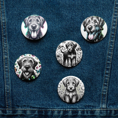 Set of Pin Buttons Irish Wolfhound Dog Custom Grunge Jacket and Backpack Buttons